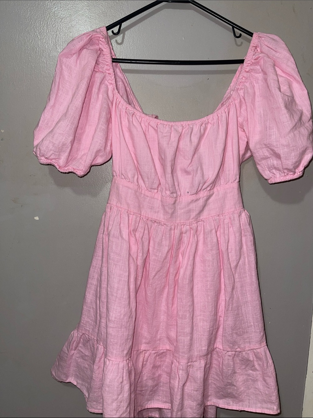 SHEIN Light Pink Puff-Sleeve Tiered Mini Dress